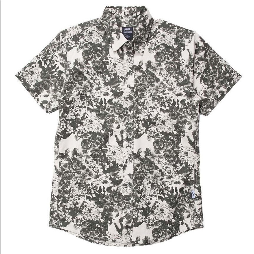 PUBLISH Short Sleeve Button Down in Olive Print